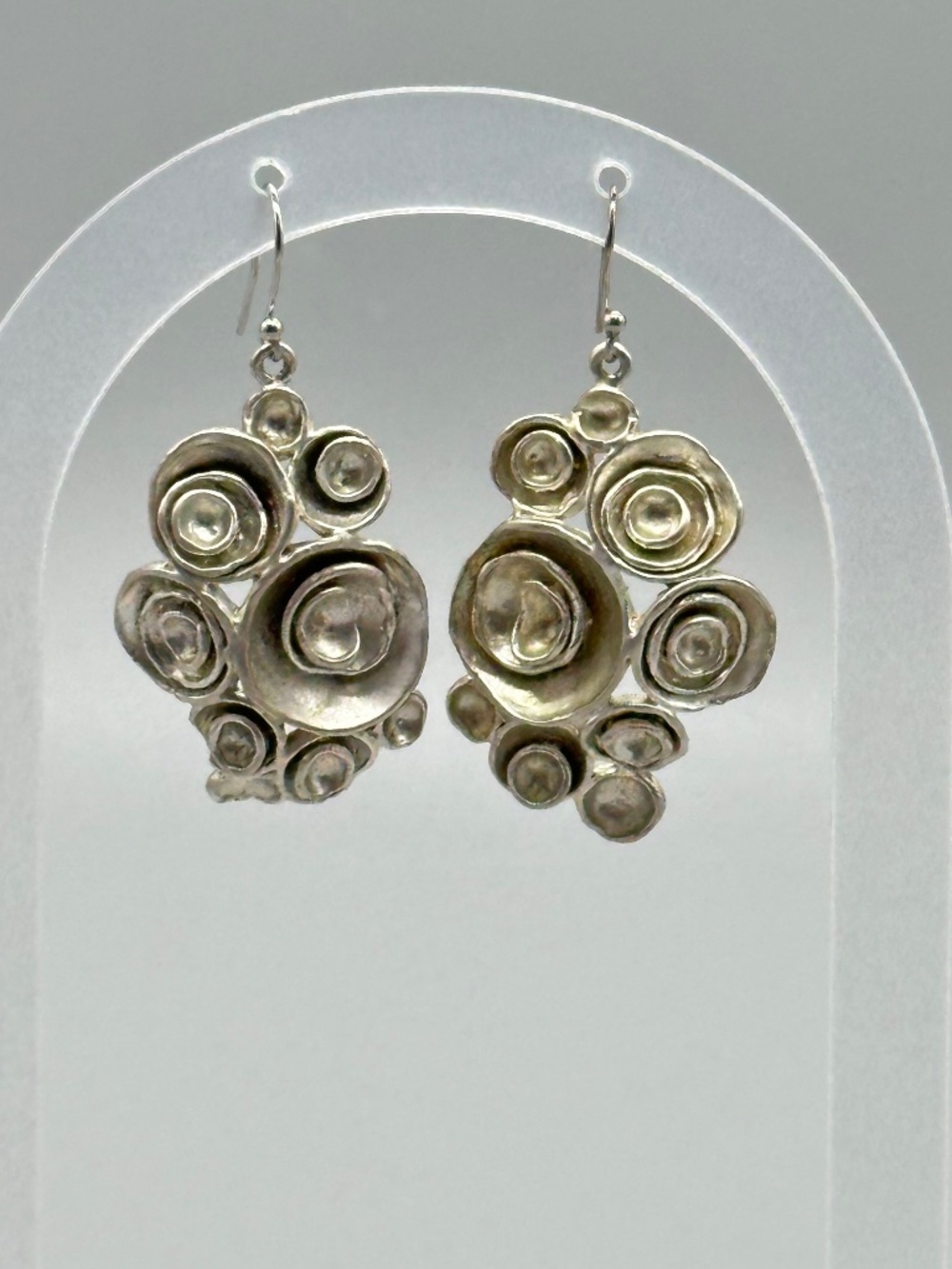 Vintage Silver Tone Brutalist Artisan Dangle Earrings MCM Boho Artsy